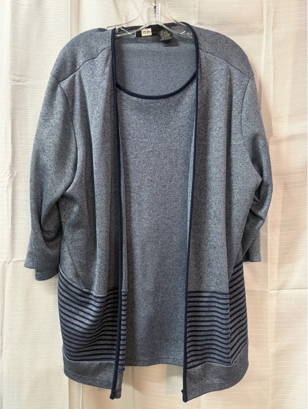 Studio 1940 Women's Gray Open Front Cardigan with Striped Detail Size 22/24